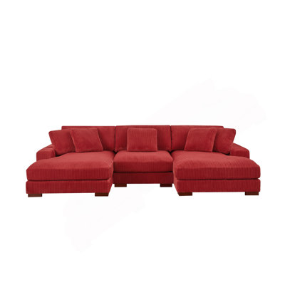 Large Seating Corduroy Upholstered Double Chaise Sectional