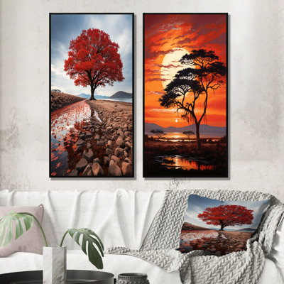 «African Tree Orange Sunset Majesty», 2 pièces
