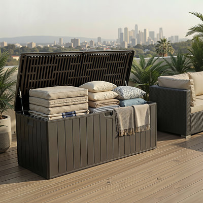 Coffre de terrasse en résine 150 gallons - double couche, imperméable, résistant aux rayons UV, verrouillable - pour le jardin, le patio, la piscine