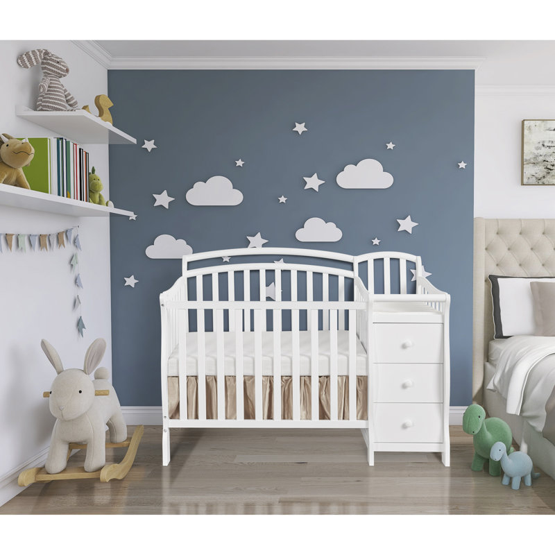 Dream On Me White Pine 4-in-1 Mini Convertible Crib with Changer