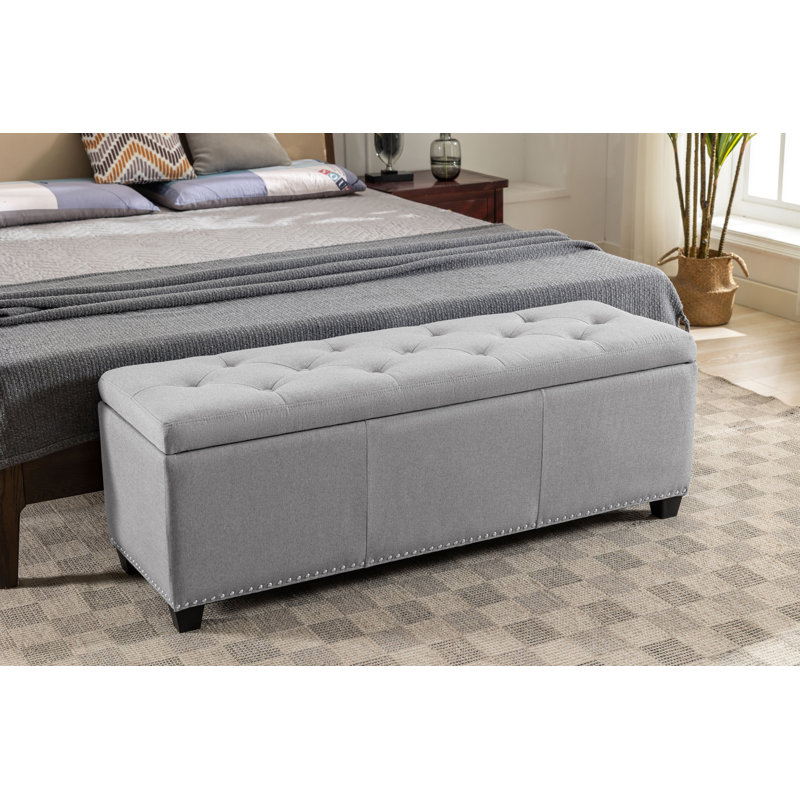Anitria Fabric Flip Top Storage Bench, Gray