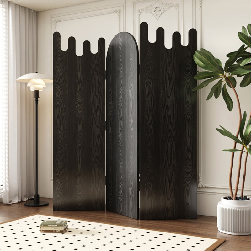 3 Panels Black Solid Wood Folding Room Divider, Black