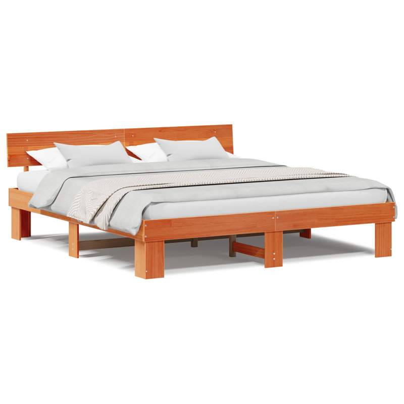 Bed Frame with Headboard Solid Pine Wood, Wax Brown