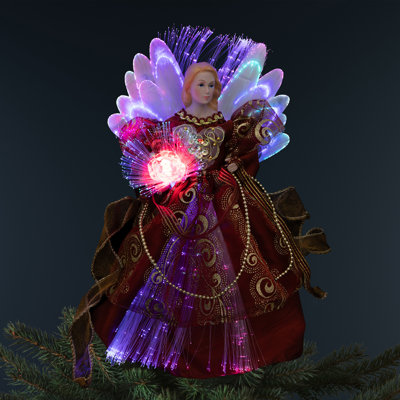 Lighted Fiber Optic Angel Christmas Tree Topper - 12" - Burgundy