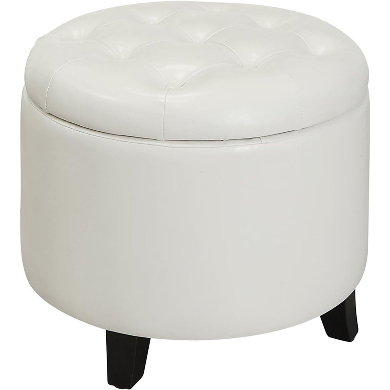 Repose-pieds rond en cuir 19,75 po Amable, Similicuir ivoire