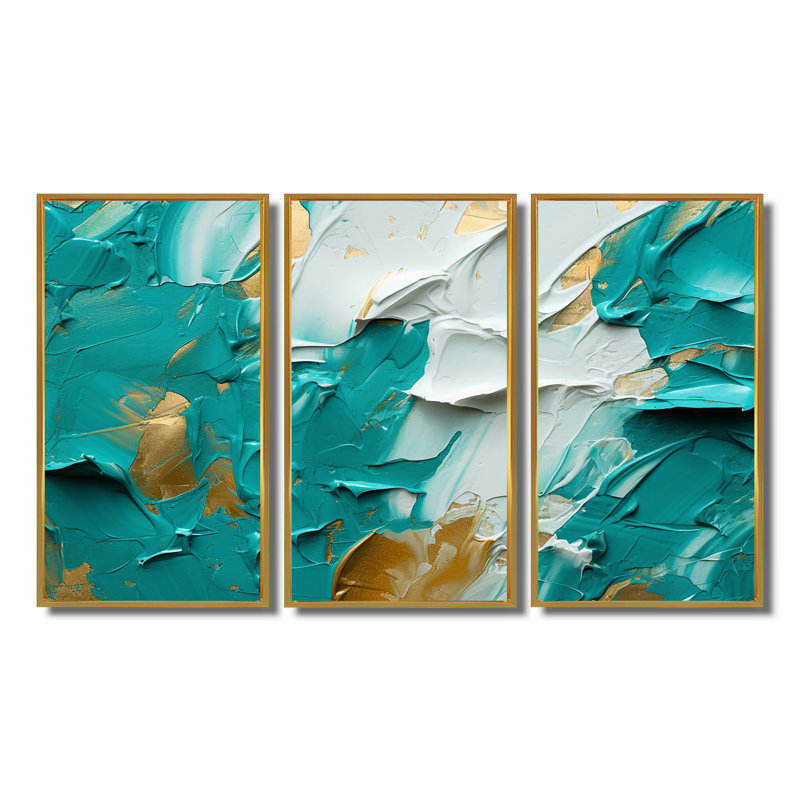 Karter - ensemble d'art mural abstrait, Cadre flottant doré, H 40 po x l 60 po x P 1 po