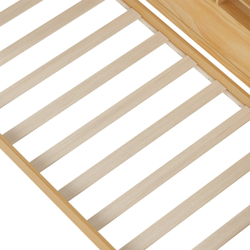 Lit de jour en bois avec tablettes de rangement, Naturel, Lit simple