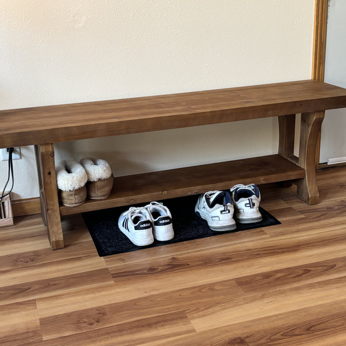 55" Solid Wood Entryway Bench, 2-Tier Long End of Bed Bench - Brown
