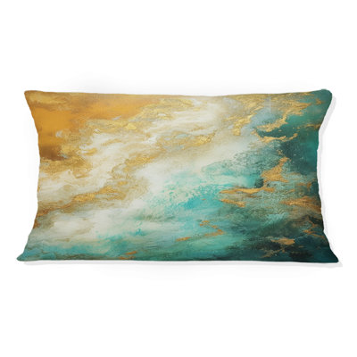 Coussin décoratif "Morning Bliss" or et bleu sarcelle