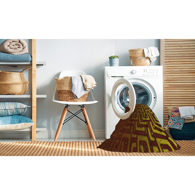Tapis 100% à motifs lavables à la machine 2989 Pat3866 YW, Rond 3 pi