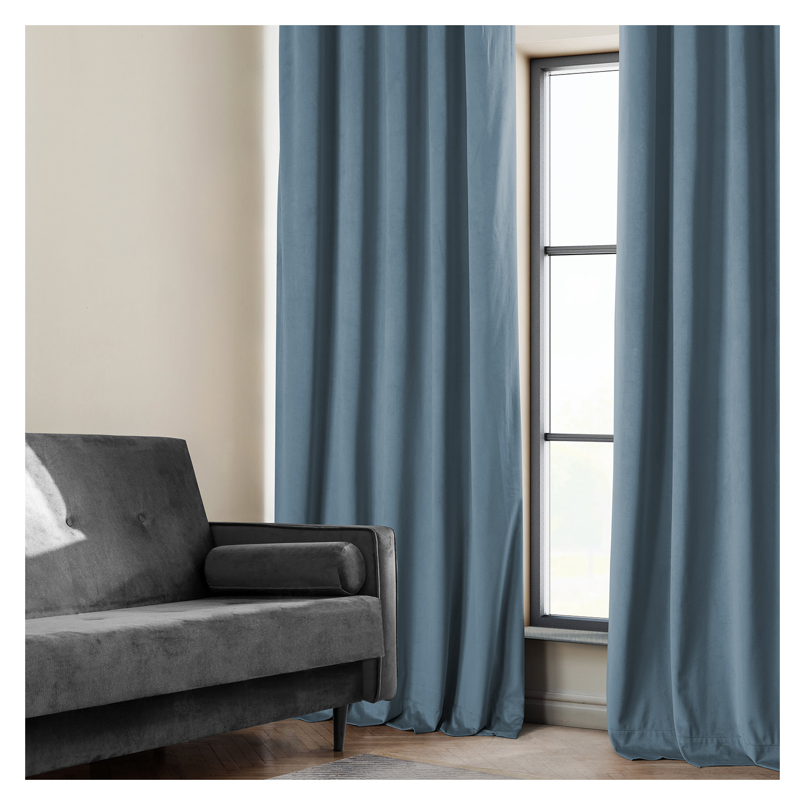 Loria Plush Velvet 100% Blackout Curtains For Bedroom, Living Room - Single Panel, 50" W x 96" L, Copenhagan Blue