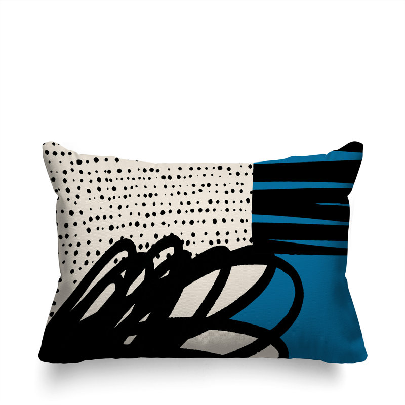 Oreiller rectangulaire réversible intérieur / extérieur Jofre, H 18 po x l 25 po, Turquoise / noir / blanc cassé