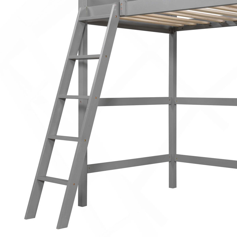 Lit mezzanine simple en bois massif avec échelle, Grey