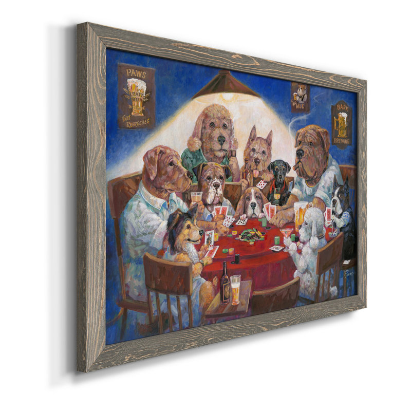 Poker Dogs - Reproduction d'art sur toile encadrée, H 37,5 po x l 27,5 po x P 1,5 po, gris