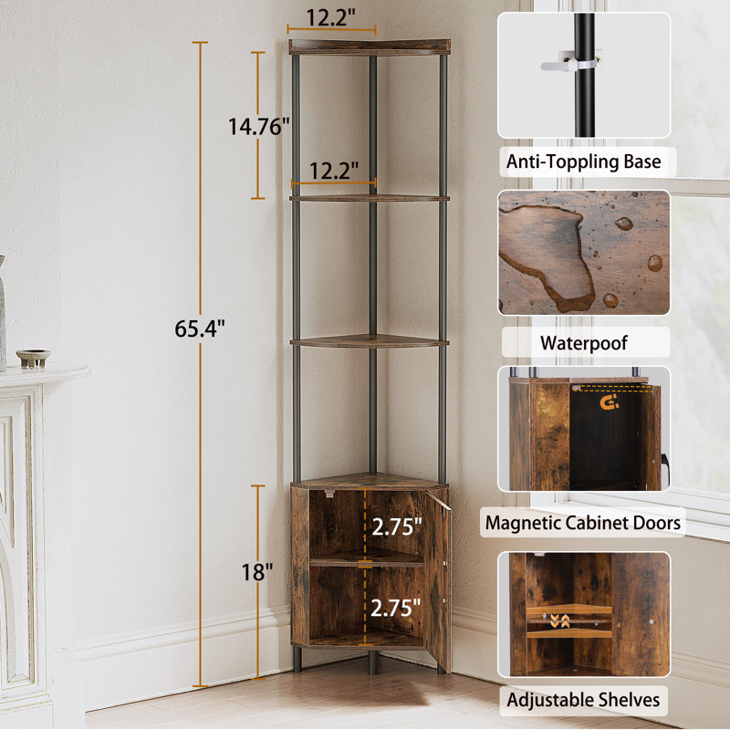 65.4" Tall 5 Tier Corner Cabinet, Corner Shelf with Storage