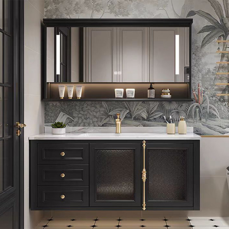 Armoire de salle de bain à la française, Noir, noir, noir, noir, H 19,69 po x l 55,12 po x P 19,69 po