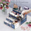 Blue Makeup Organizer Tempered Glass Vanity Organizer