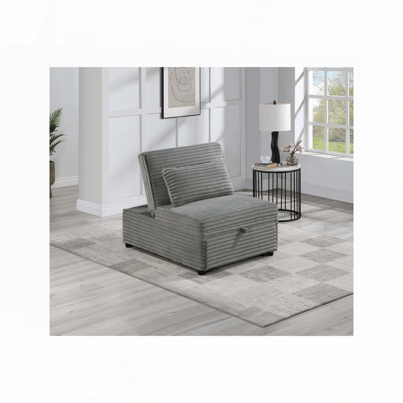 Chaise convertible en velours côtelé sans accoudoirs avec coussin, Velours côtelé fumé