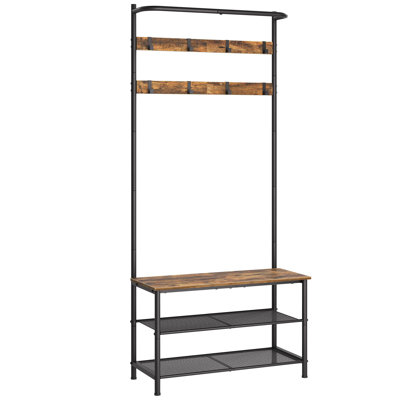 Hall Tree, Coat Rack With Shoe Bench, 4-In-1 Entryway Bench With Storage Shelves, Hanging Rod And 8 Movable Hooks, Hall Tree With Storage Bench For Ha by 17 Stories
