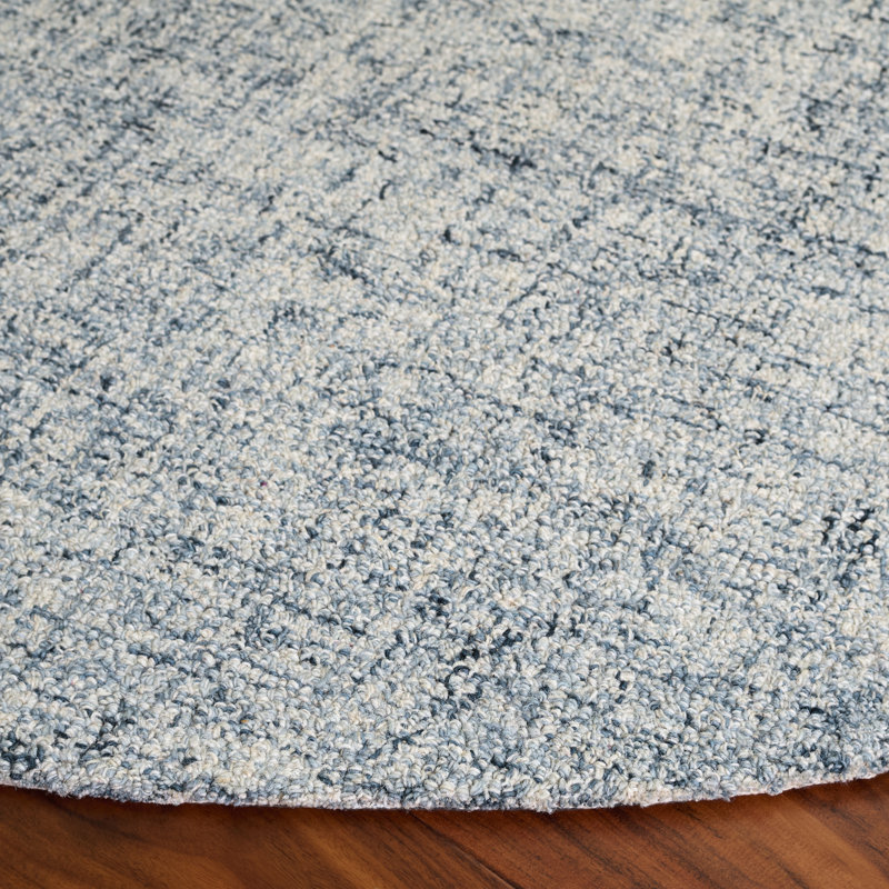 Abstract 175 Hand Tufted Wool/Cotton No Pattern Rug in Light Blue/Ivory, Round 6'