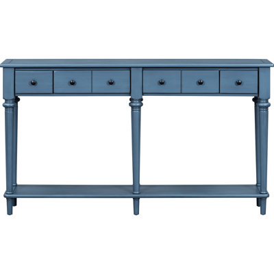 Navy Blue Console Table With 4 Drawers And Open Shelf By . Vintage Look Rustic Pine. Strong Build Tabletop Supports 220 Lbs, Drawer 15 Bottom 33 Lbs. Functional Stylish Table. Assembly Instructions