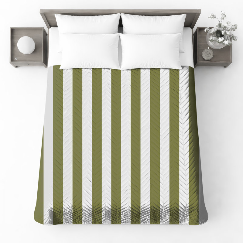 Olive Vertical Stripes Quilted Bedspread All Sizes, Queen