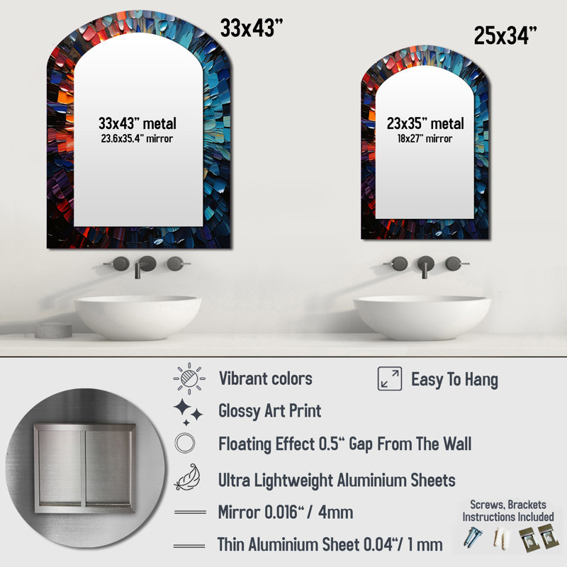 Mandu coloré vinyle Disque vinyle mosaïque I - Disque vinyle asymétrique décoratif mural miroir, 34 po x 25 po