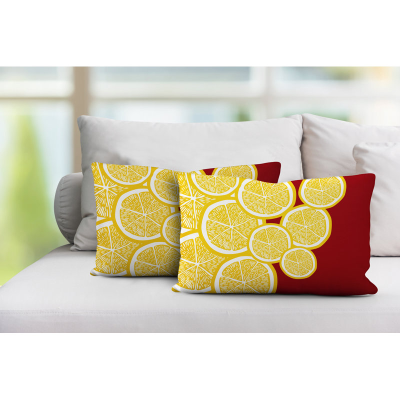 Coussin lombaire intérieur / extérieur jaune citron, Rouge