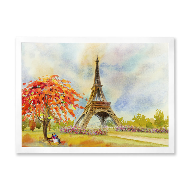 «Paris Eiffel Tower In Beau Fitul Summer II», reproduction sur toile flottante, H 24 po x l 36 po x P 1 po, Cadre photo blanc