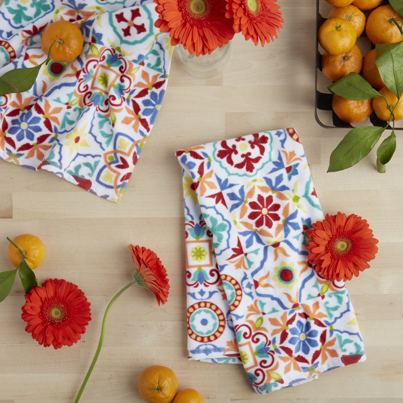 Fiesta Worn Tiles Kitchen Towels Set, Orange