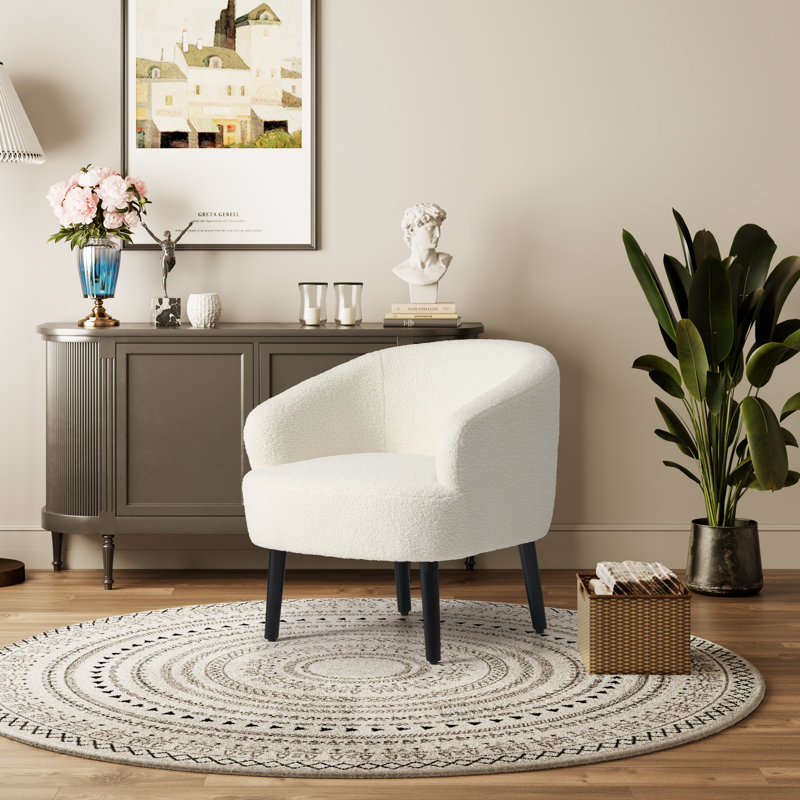 Fauteuil demi-tonneau de 29 po Jenosh, Mélange de polyester crème