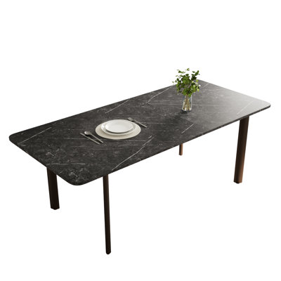 78.7 In. Gray Pattern Rectangular Extendable Modern Dining Table For 6-8 With Black Metal Legs by Ebern Designs