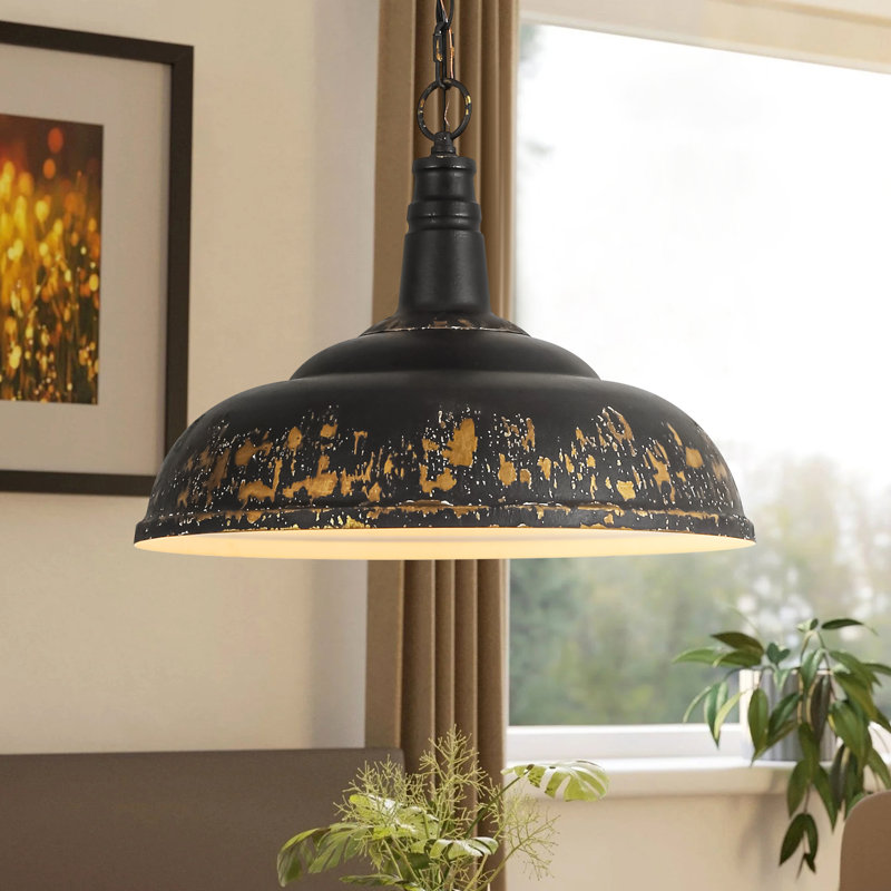 1-Light Distressed Black Dome Pendant Light for Dining Room