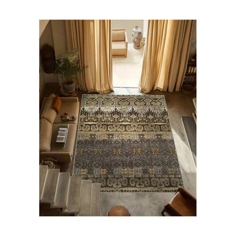 Brown Gray Themed Motif Ethnic Patterned Vintage Decorative Carpet, Runner 3'4" x 9'11"