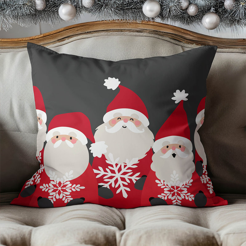 Coussin décoratif père Noël et flocons de neige, Gris anthracite