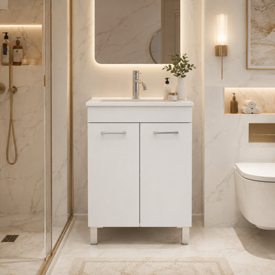 Ensemble de meuble-lavabo simple 24 po avec 2 portes et lavabo en céramique intégré, blanc