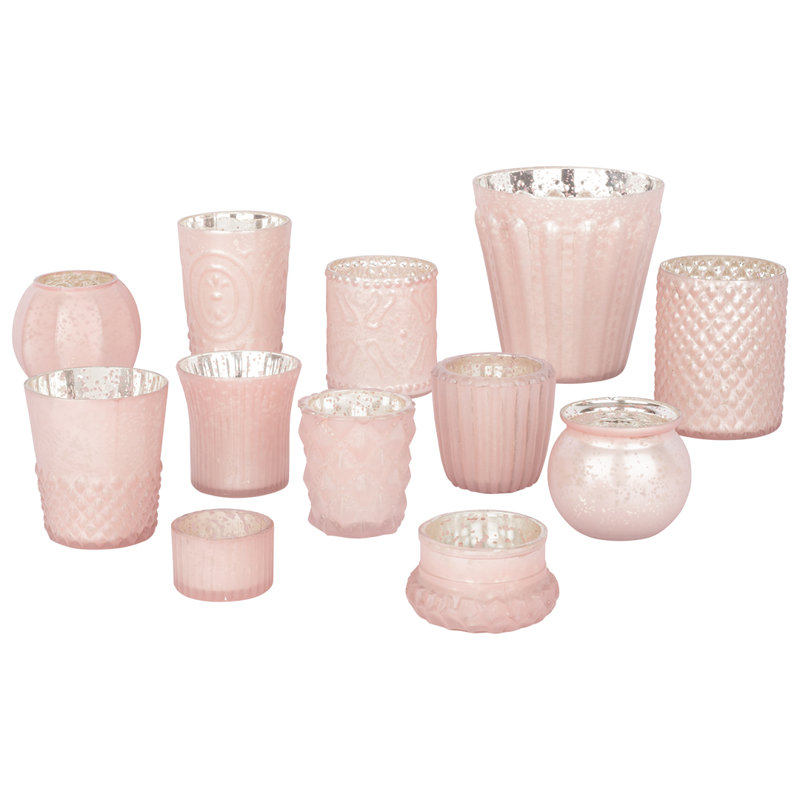5'' H Glass Tabletop Votive Holder, Blush Pink