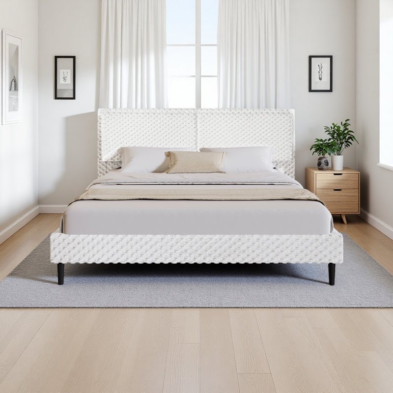 Lit de chambre simple et moelleux avec lit moelleux et confortable, Très grand lit, Blanc