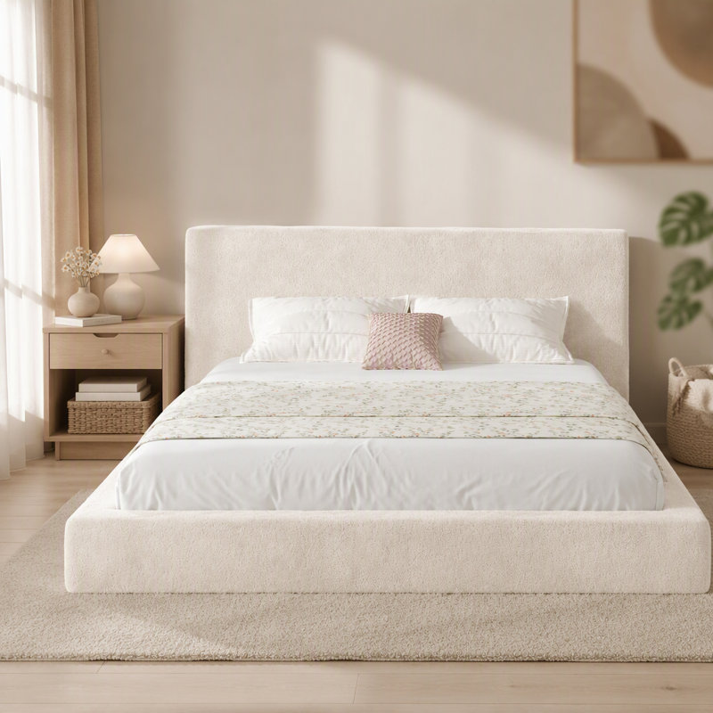 Contour de lit AirFrame King sans cadre, coussin éponge rembourré en nuage, facile à assembler, blanc cassé., Très grand lit