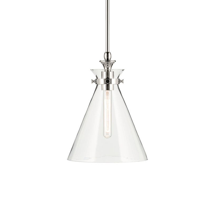 1 Light Updated Traditional Pendant with Glass, Clear, Polished Nickel, 14.5" H x 10.5" W