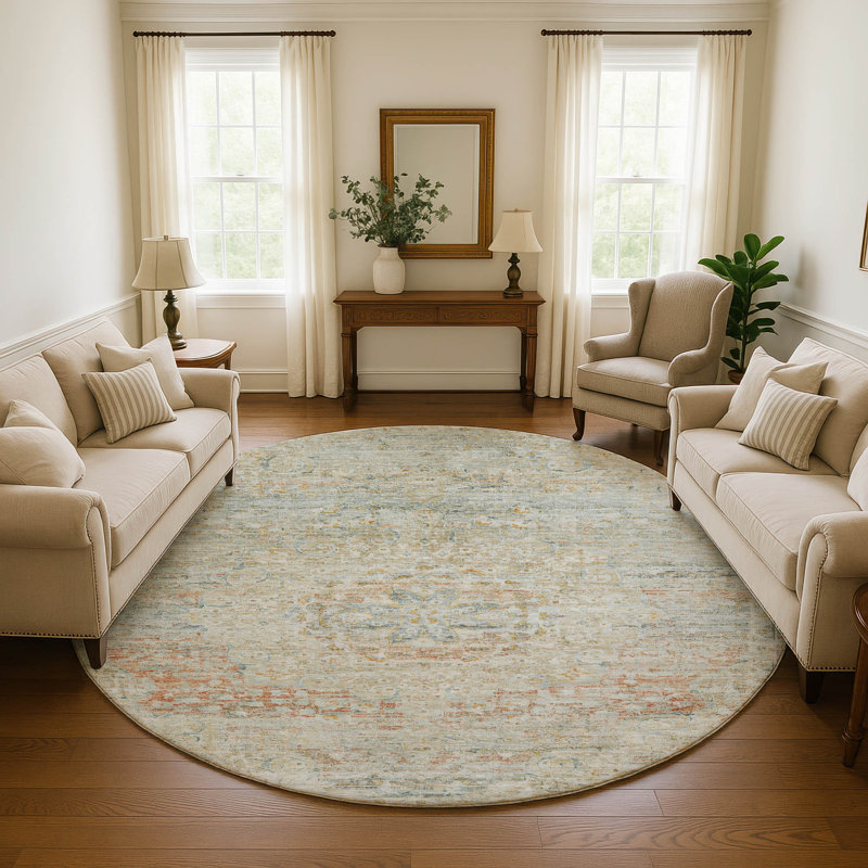 Premium Machine Washable Marasco AMF1636 Global Rug, Round 8'