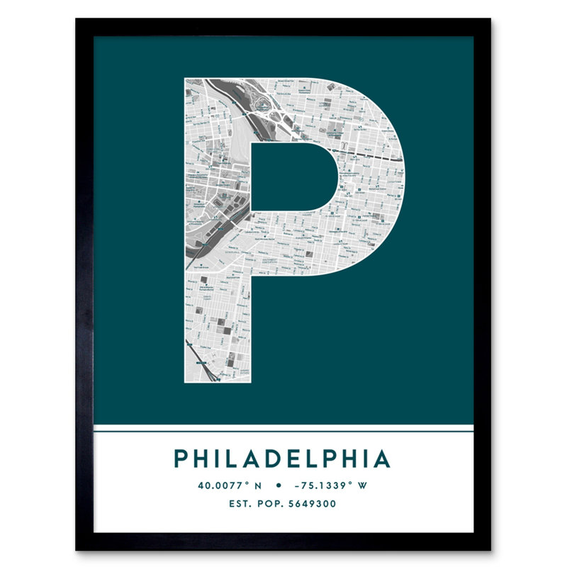 Philadelphia Pennsylvania United States City Map Teal 1 Piece Single Picture Frame Wall Art