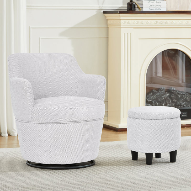360° Modern Swivel Barrel Chair with Storage Ottoman, Gray