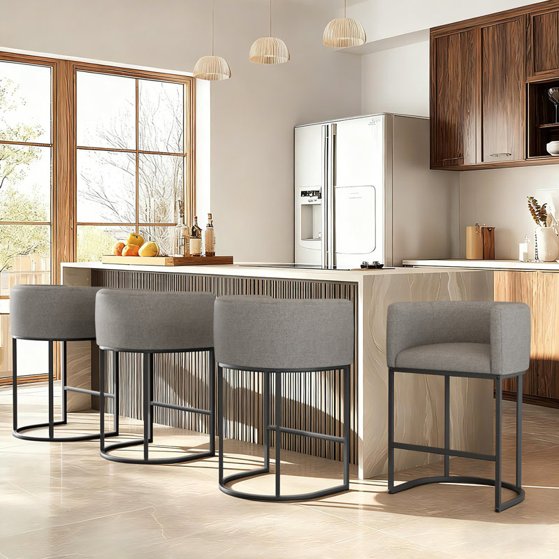 Upholstered Counter Stool with Metal Frame, Gray