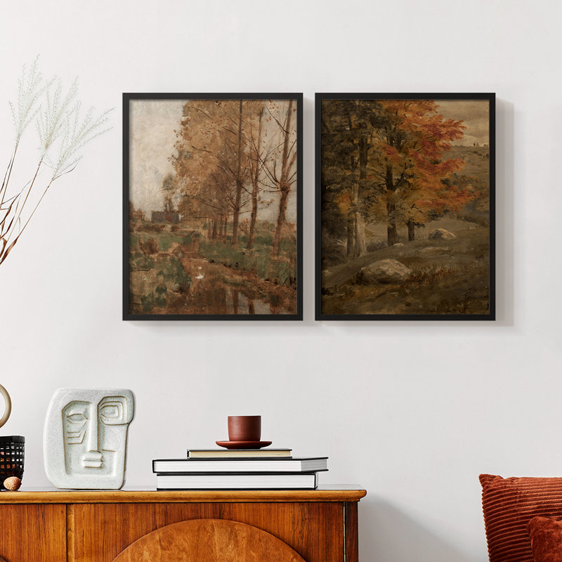 Paysage rétro XXVII - estampe numérique encadrée - ensemble de 2, H 23 po x l 58 po, Noir, noir, noir, noir