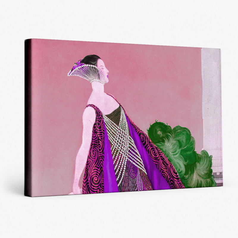 Élégante figure en robe mauve - paysage, art mural sur toile, 30" W x 20" H