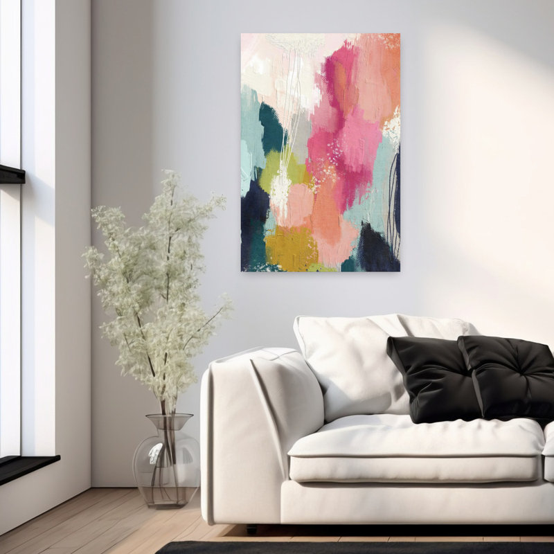 «Abstract Pinks», art abstrait contemporain audacieux, 36" H x 24" W
