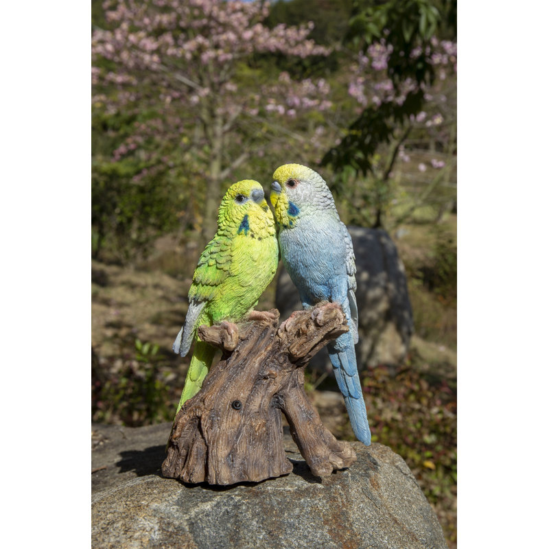 Motion Activated Singing Budgerigar Couple on Stump