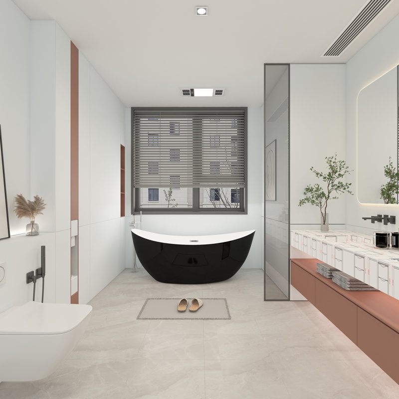 59'' x 29.5' Freestanding Soaking Bathtub, Double Slipper Acrylic Bathroom Tub, White/Black