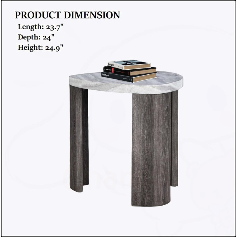 Table de bout triangulaire de style contemporain avec motif en marbre, conception peu encombrante pour le salon principal